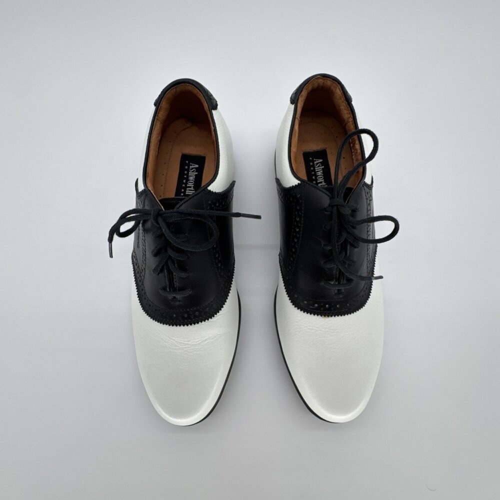 Ashworth Golf Shoe Men's 10M Black & White Genuine Leather - Picture 3 of 10